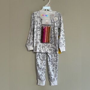 Tahari Kids NWT Colorable 2 Piece Pajama Set w/Fabric Markers, Fall Treats, 3T